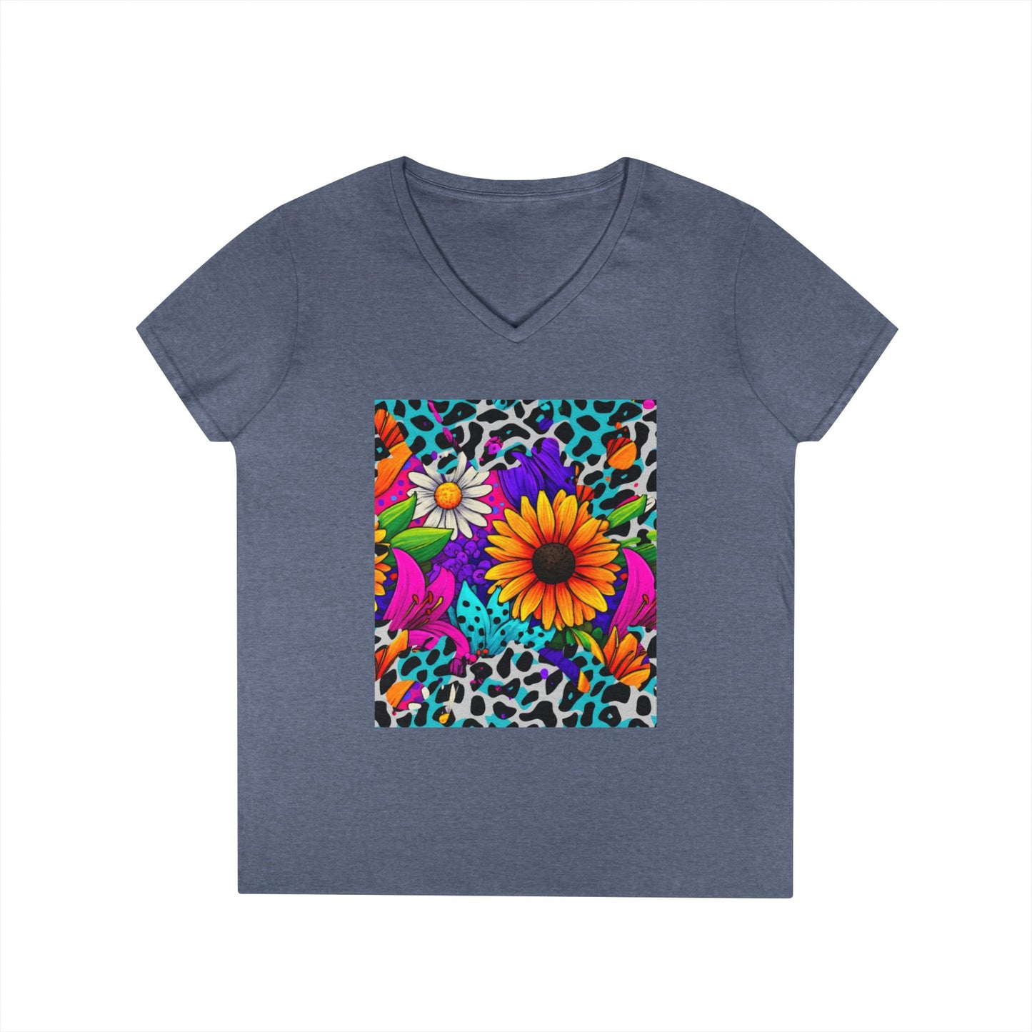 Amber Pop Art Daisies V-Neck Tee