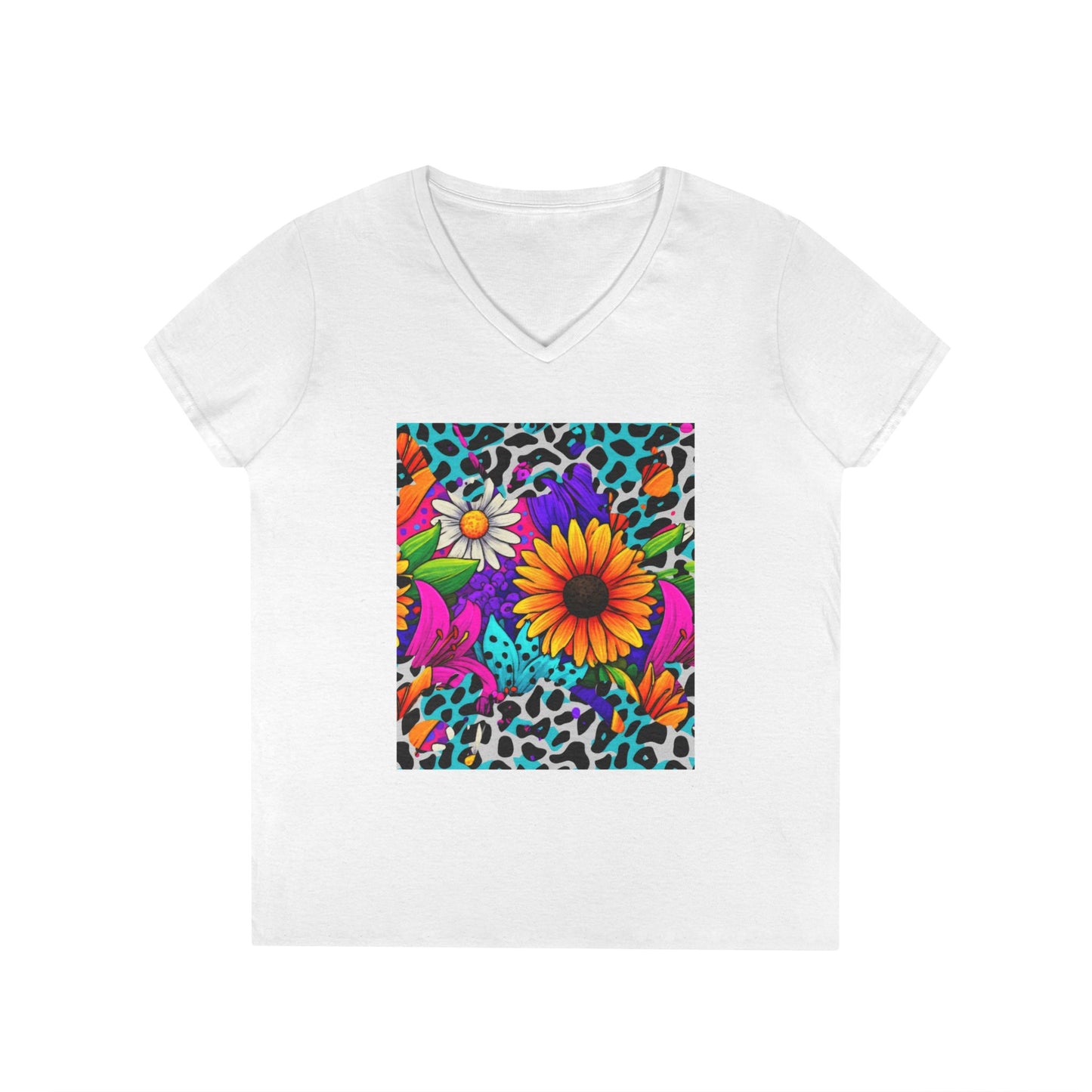 Amber Pop Art Daisies V-Neck Tee