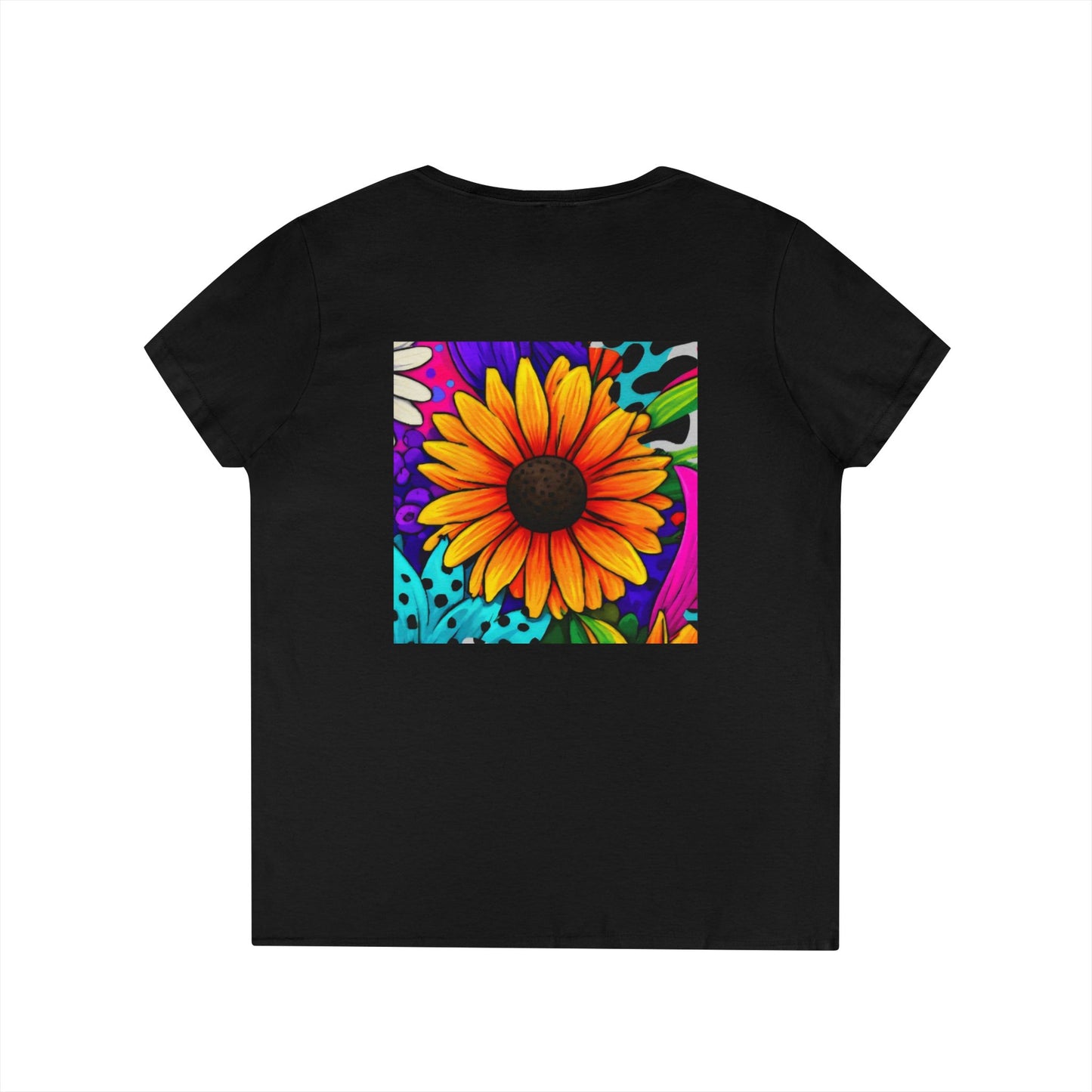Amber Pop Art Daisies V-Neck Tee