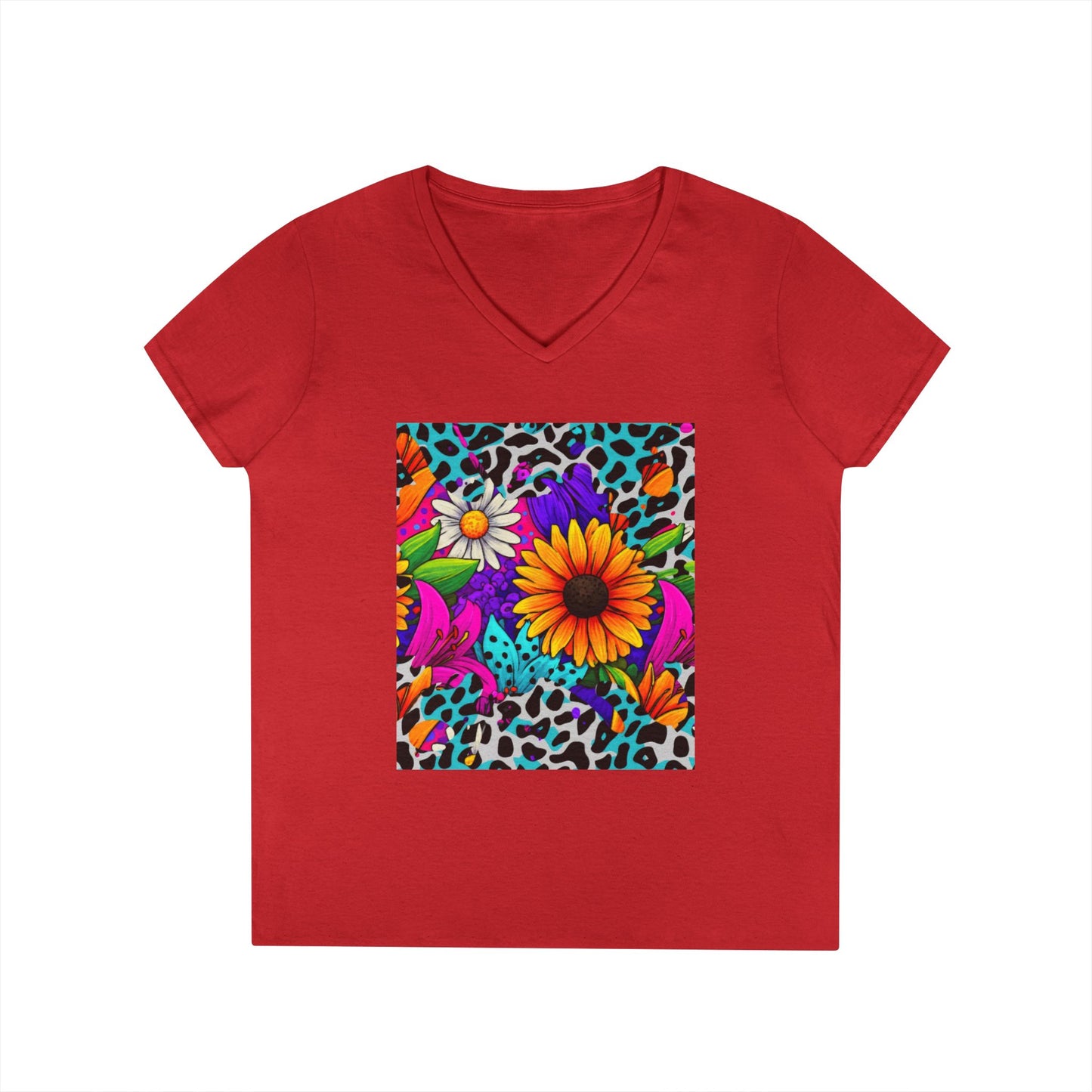Amber Pop Art Daisies V-Neck Tee