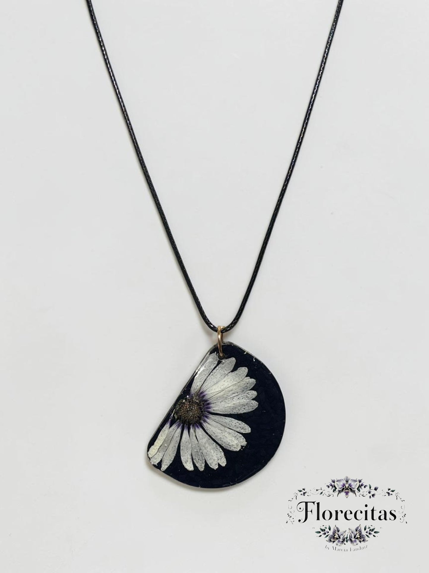 Half Moon African Daisy Pendant Necklace