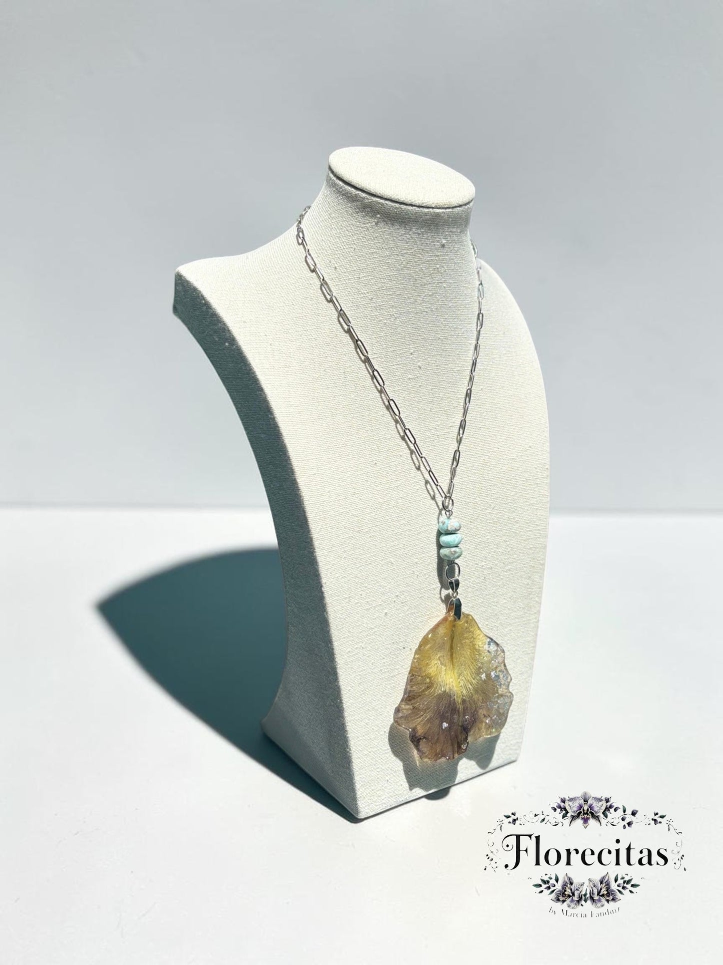 Genuine Iris Petal Pendant Necklace