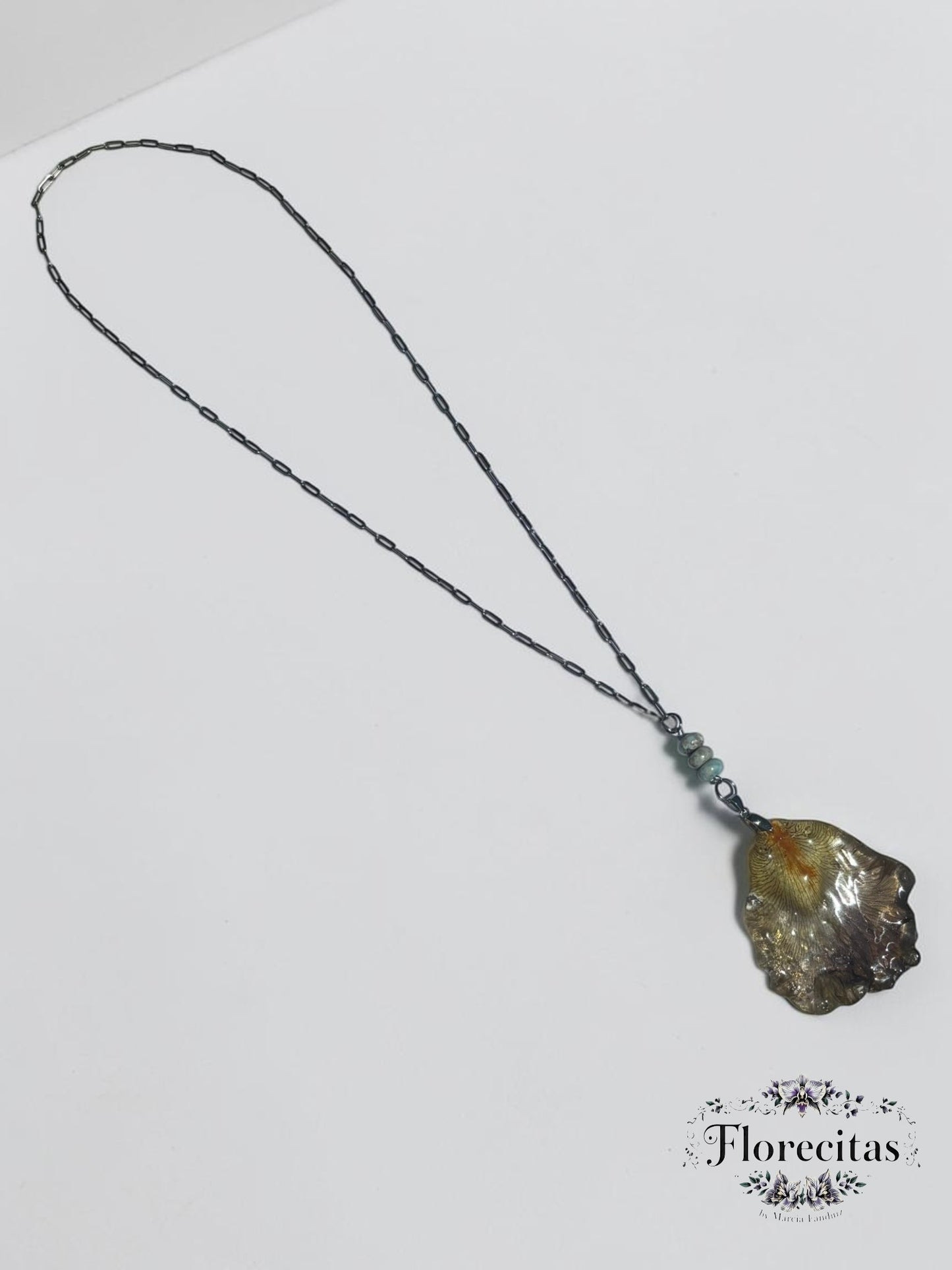 Genuine Iris Petal Pendant Necklace