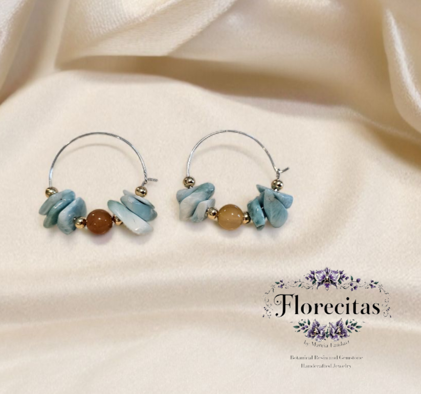LARIMAR CHIPS AND AMBER HOOP EARRINGS