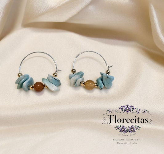 LARIMAR CHIPS AND AMBER HOOP EARRINGS