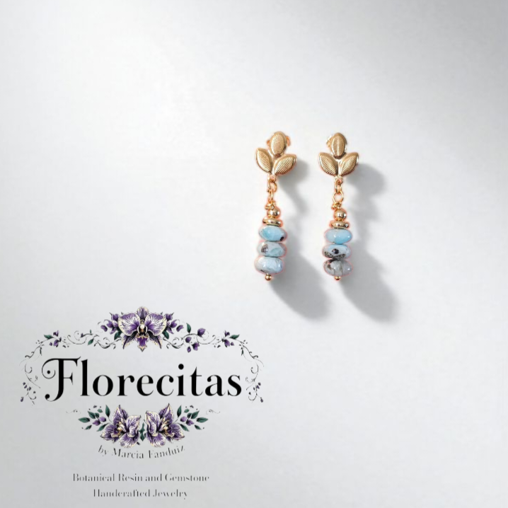 LEAFED LARIMAR TRIO DANGLING EARRINGS
