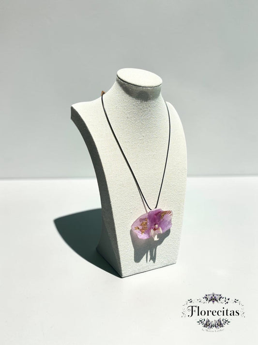 Genuine Purple Orchid with Gold Accents Necklace