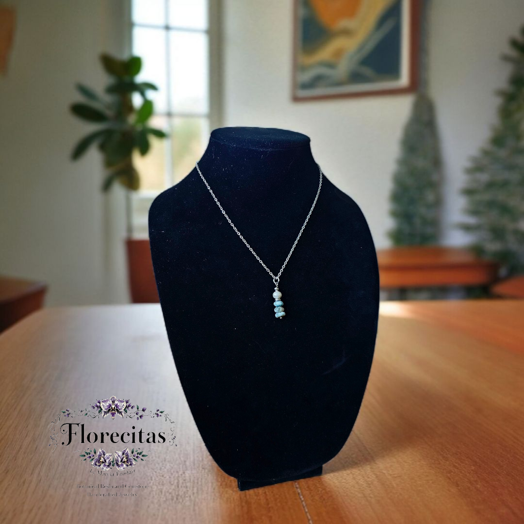 LARIMAR AND PEARL PENDANT NECKLACE