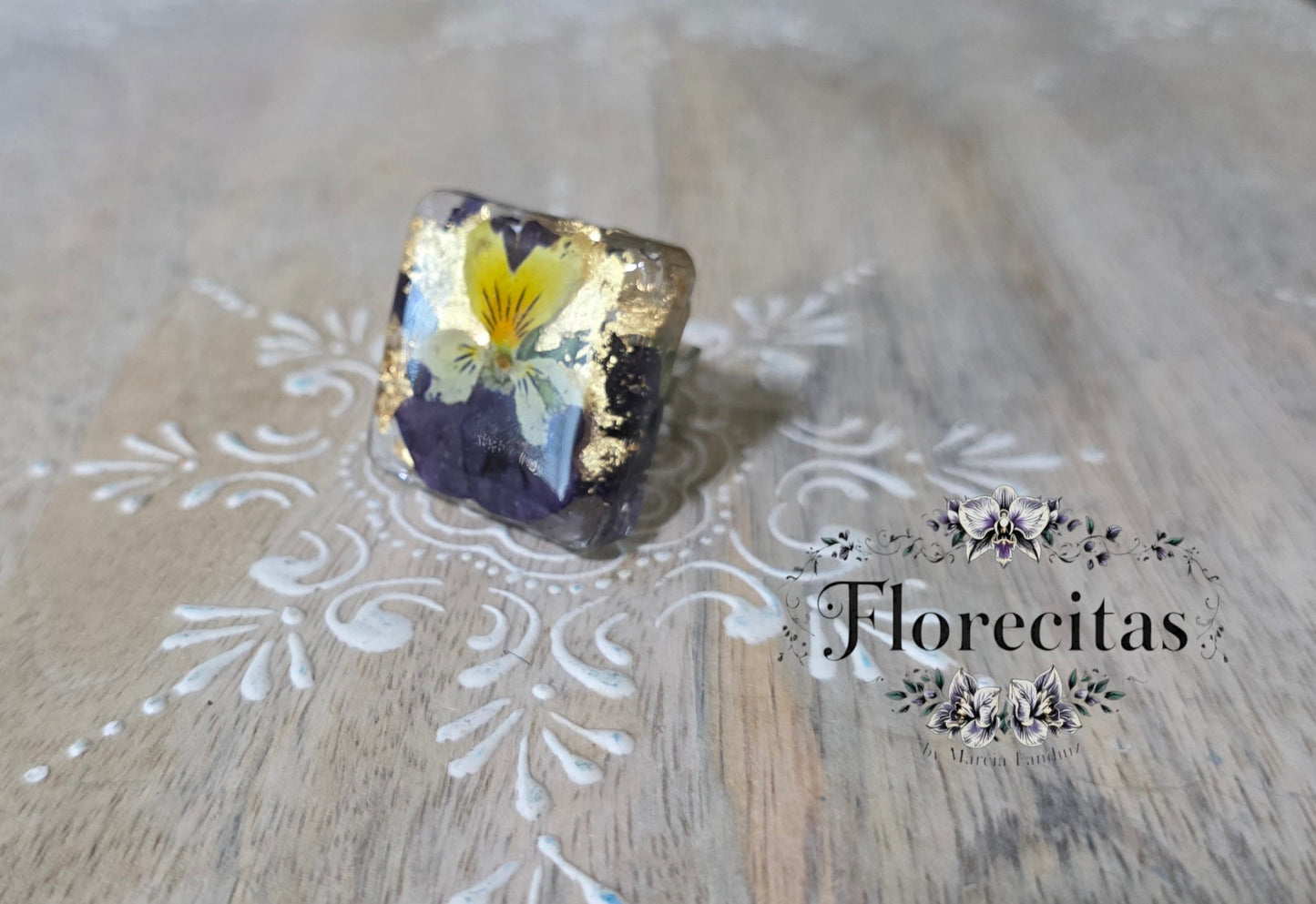 Yellow and Purple Viola Adjustable Ring