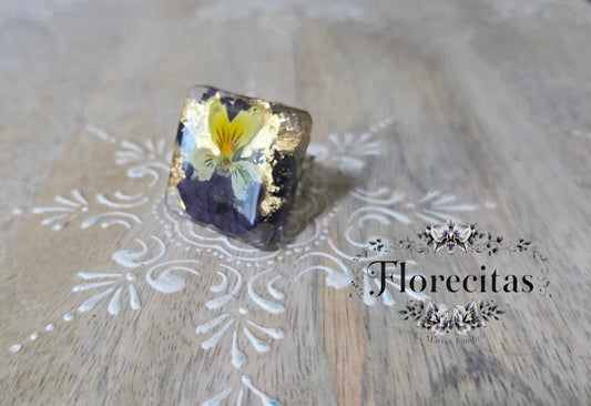 Yellow and Purple Viola Adjustable Ring