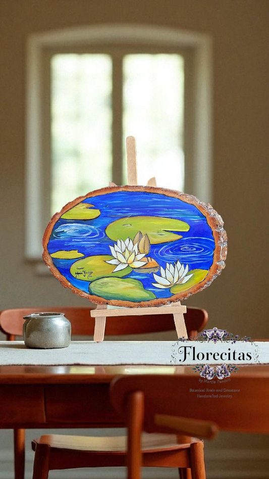 WATER LILIES PAINTED PYROGRAPHY