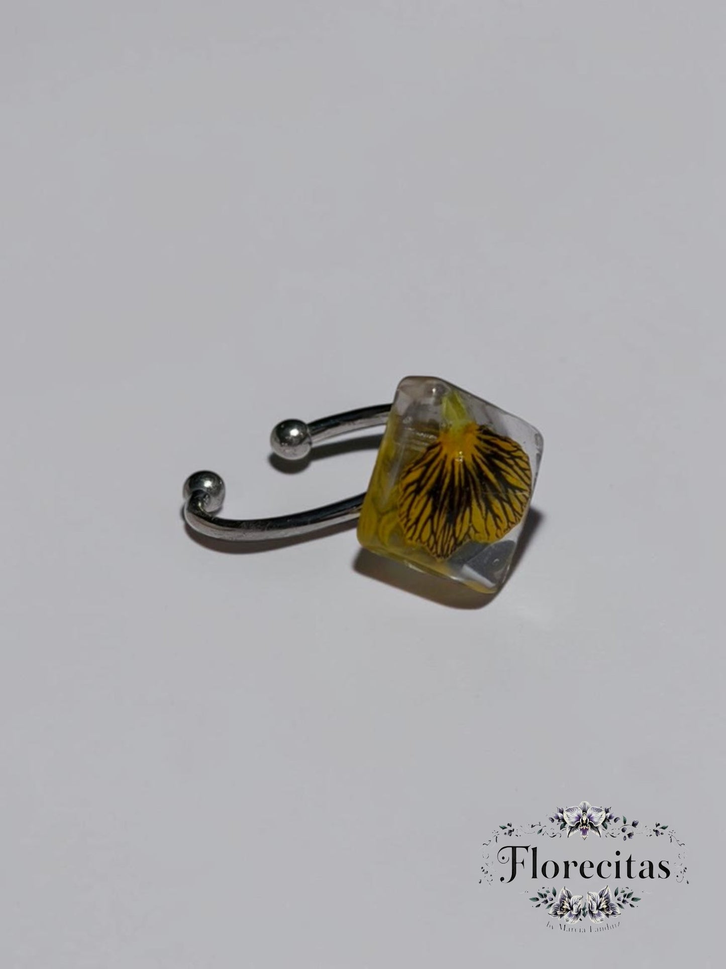 Dainty Square Shaped Yellow Viola Petal Ring
