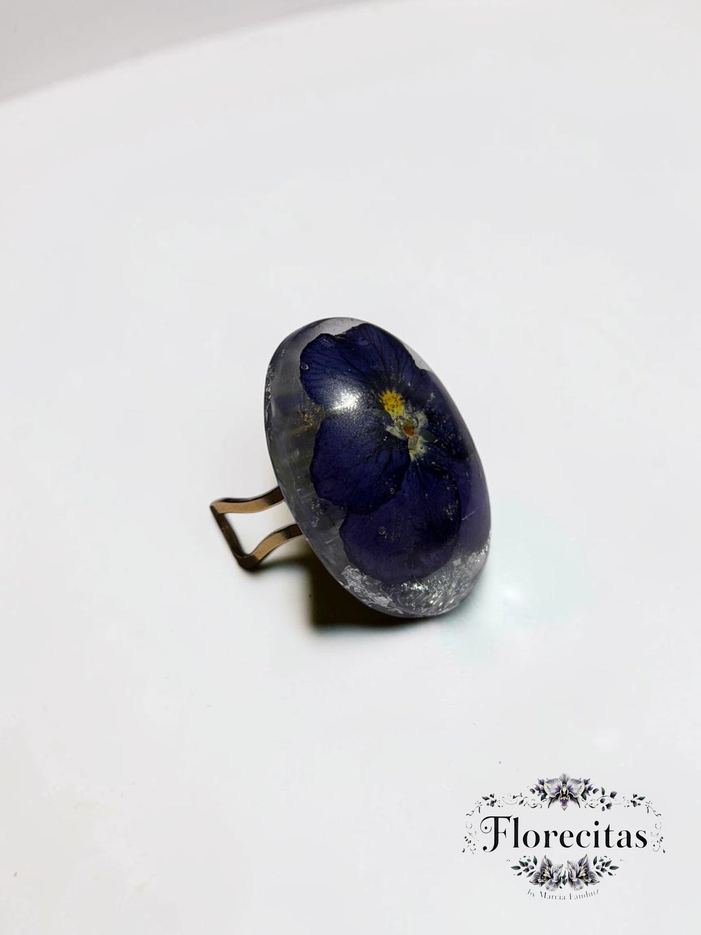 Genuine Blue Violet Pansy Gold Ring