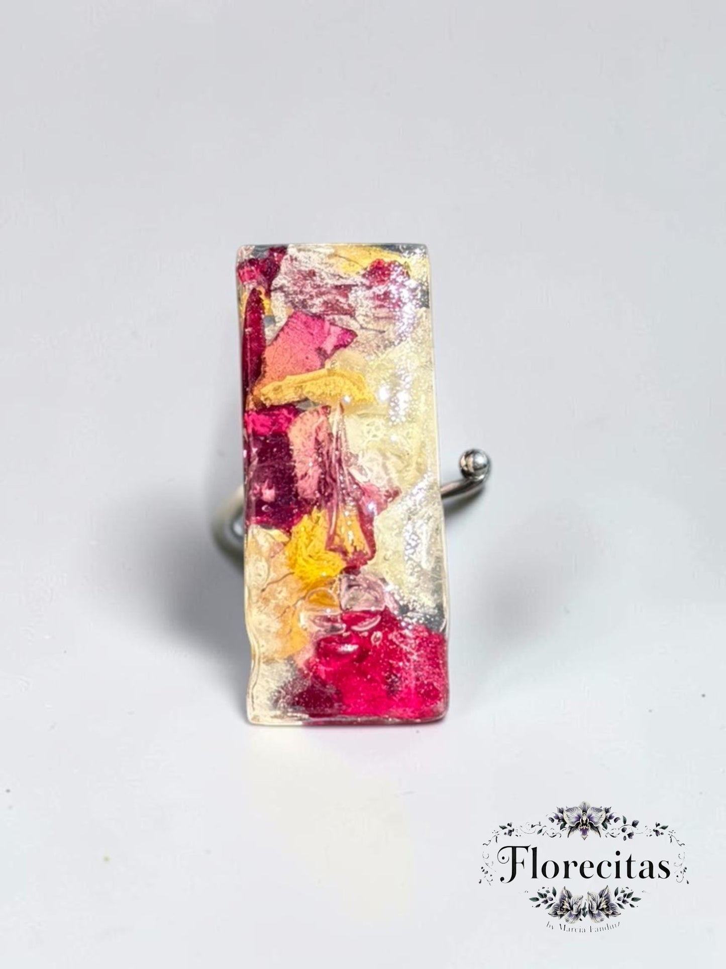 Fuchsia and Yellow Mixed Petals Mask Ring