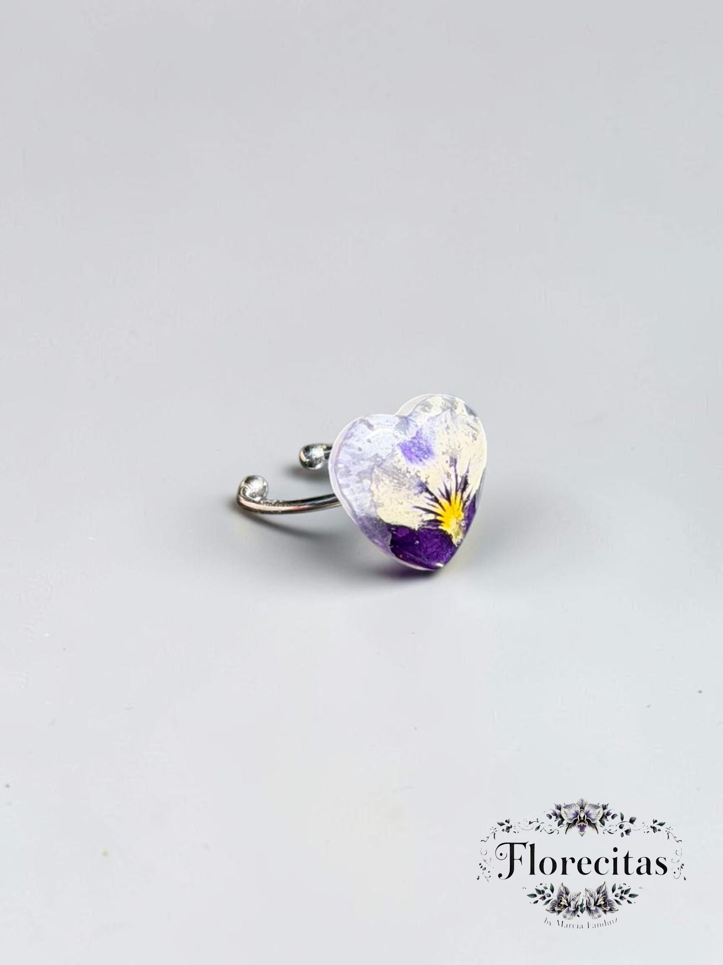 Heart Shaped Purple and White Pansy Ring