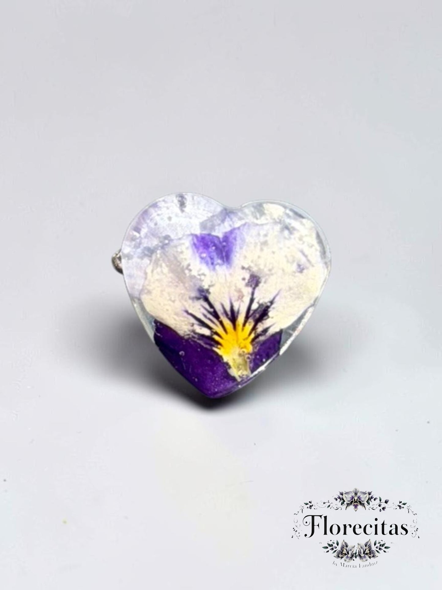 Heart Shaped Purple and White Pansy Ring