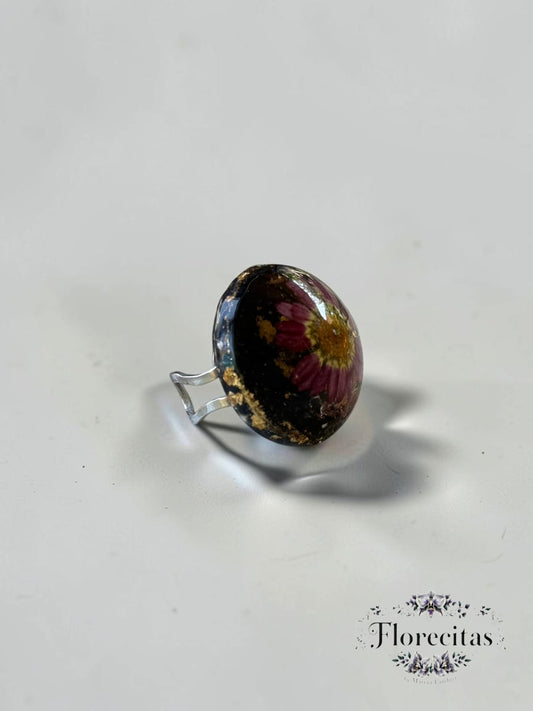 Sphere Shaped Pink and Yellow Daisy Ring