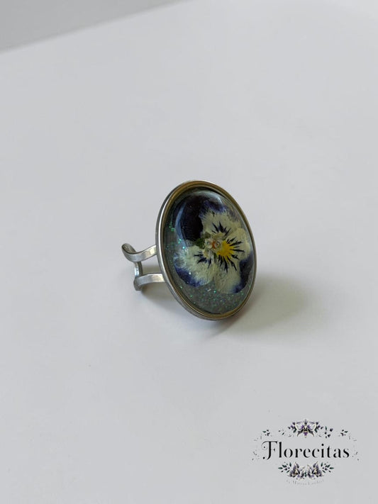 White and Deep Blue Pansy Ring