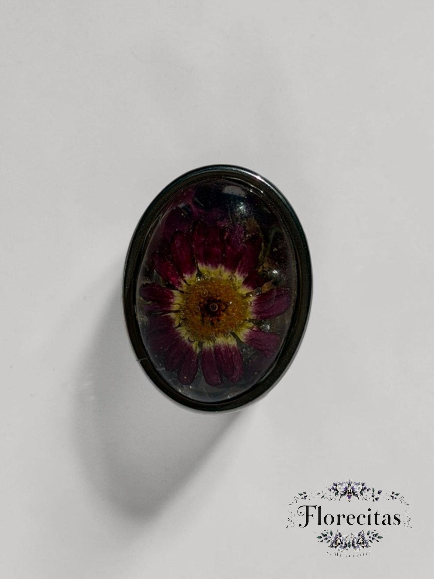 Oval Shaped Magenta and Yellow Daisy Ring