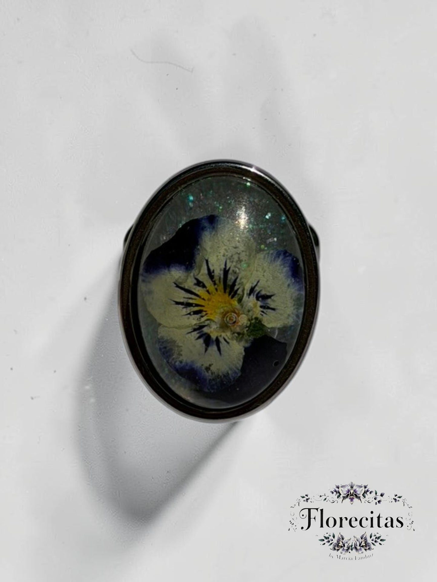 White and Deep Blue Pansy Ring