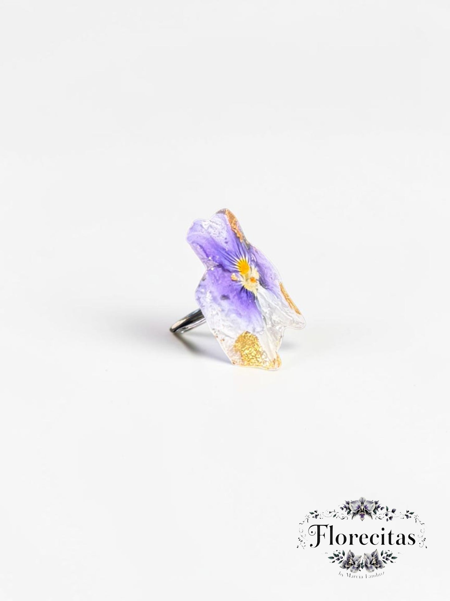 Purple Pansy with Golden Accents Ring