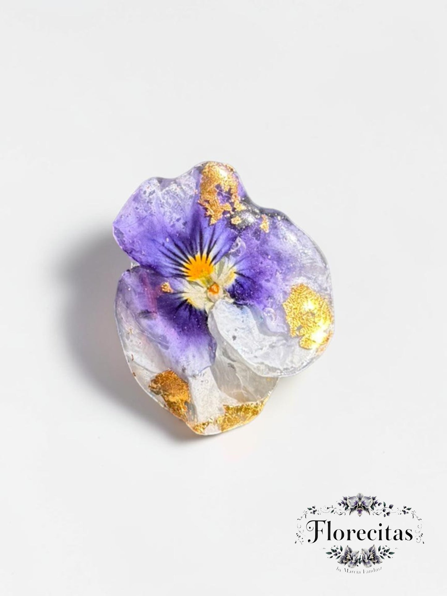 Purple Pansy with Golden Accents Ring