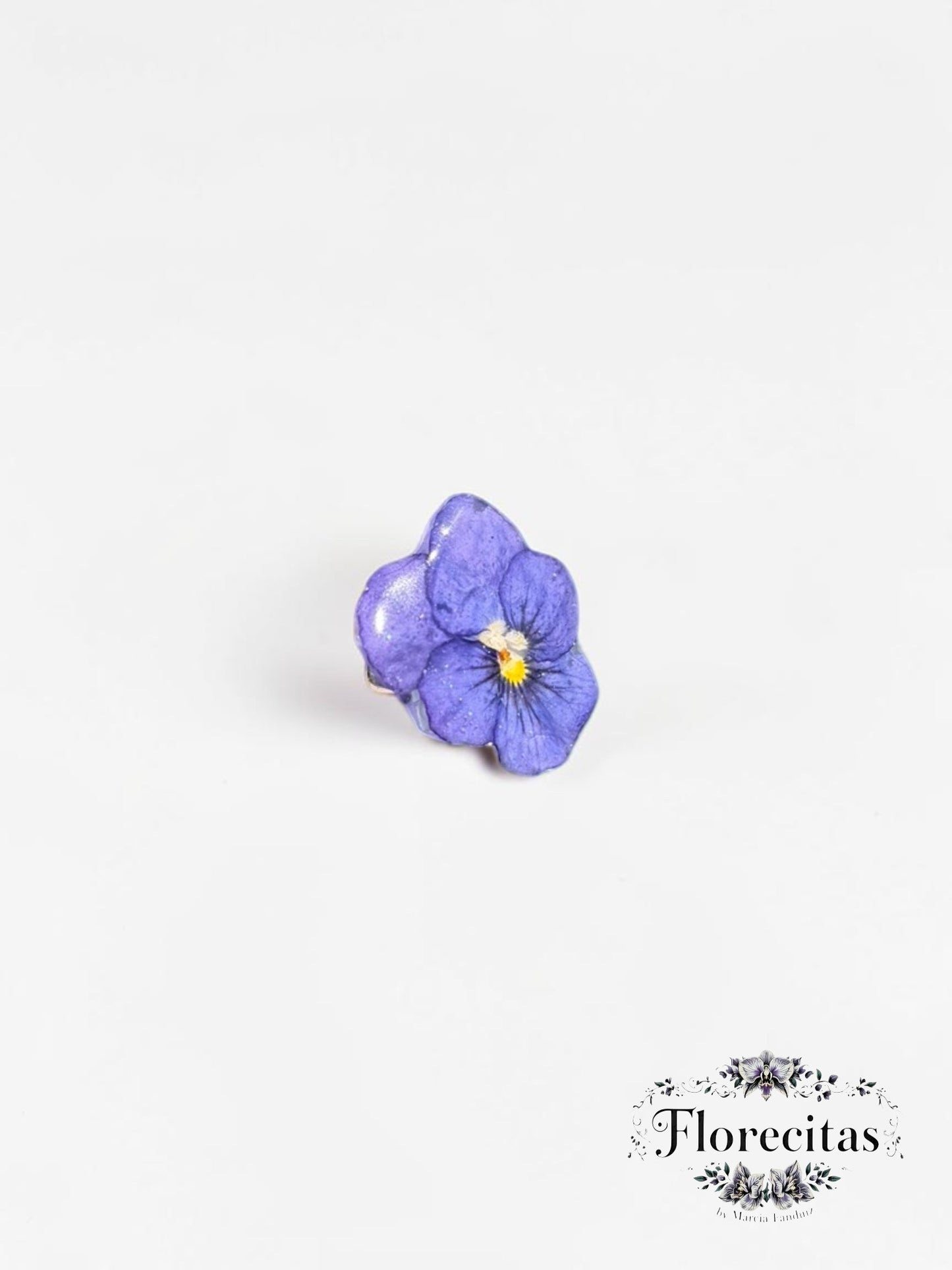 Purple Pansy with Teal Sparkle Ring