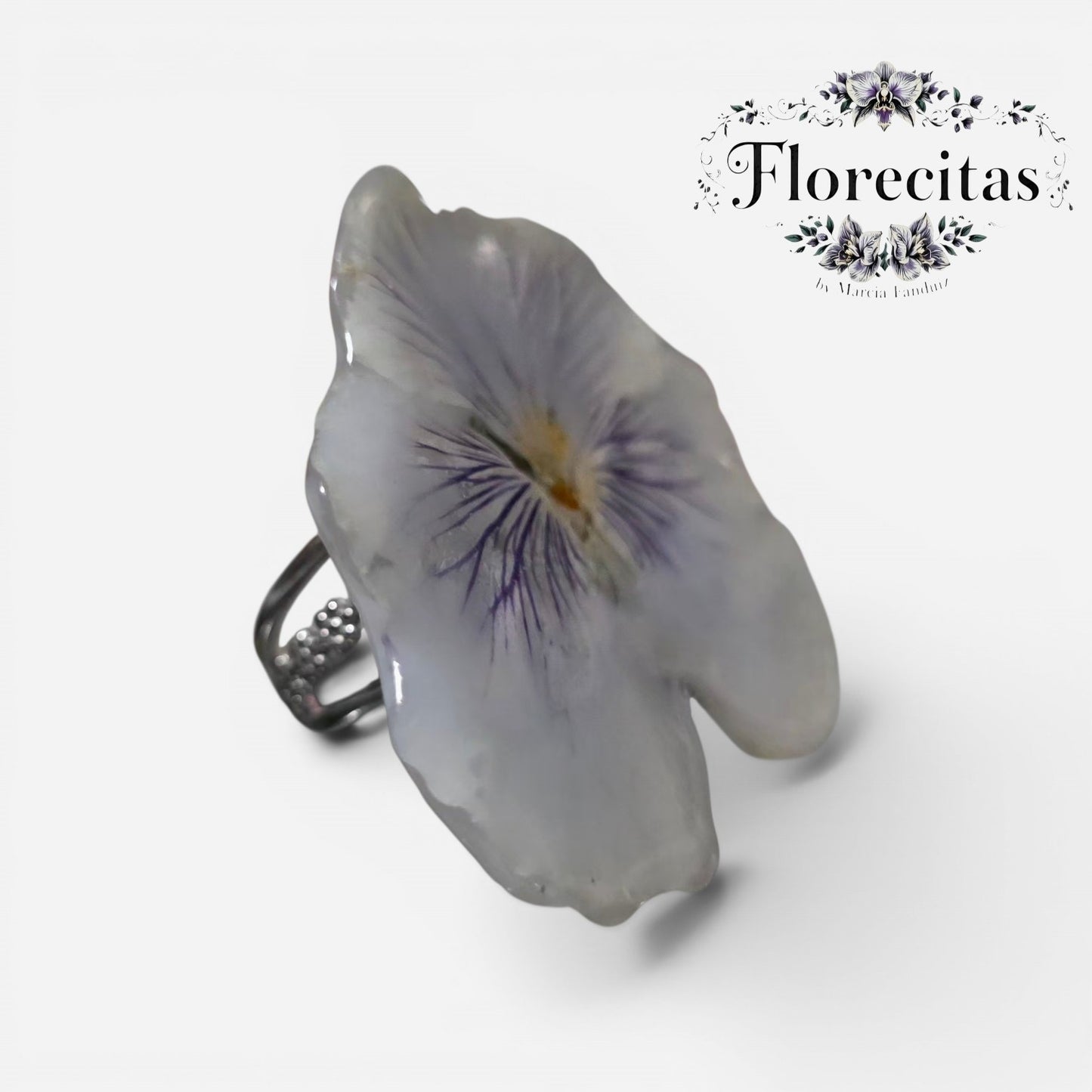 RESIN PANSY ADJUSTABLE STATEMENT PEARLESCENT RING