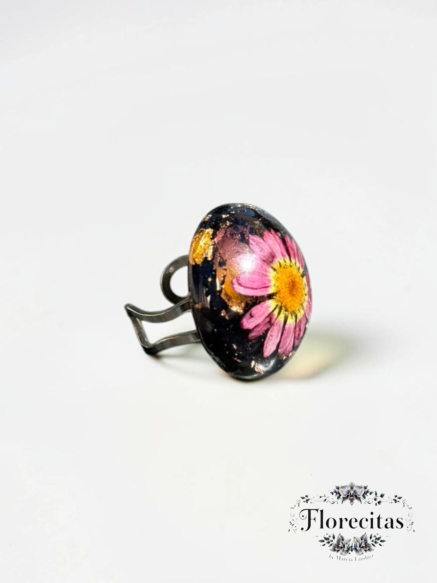 Sphere Shaped Pink and Yellow Daisy Ring