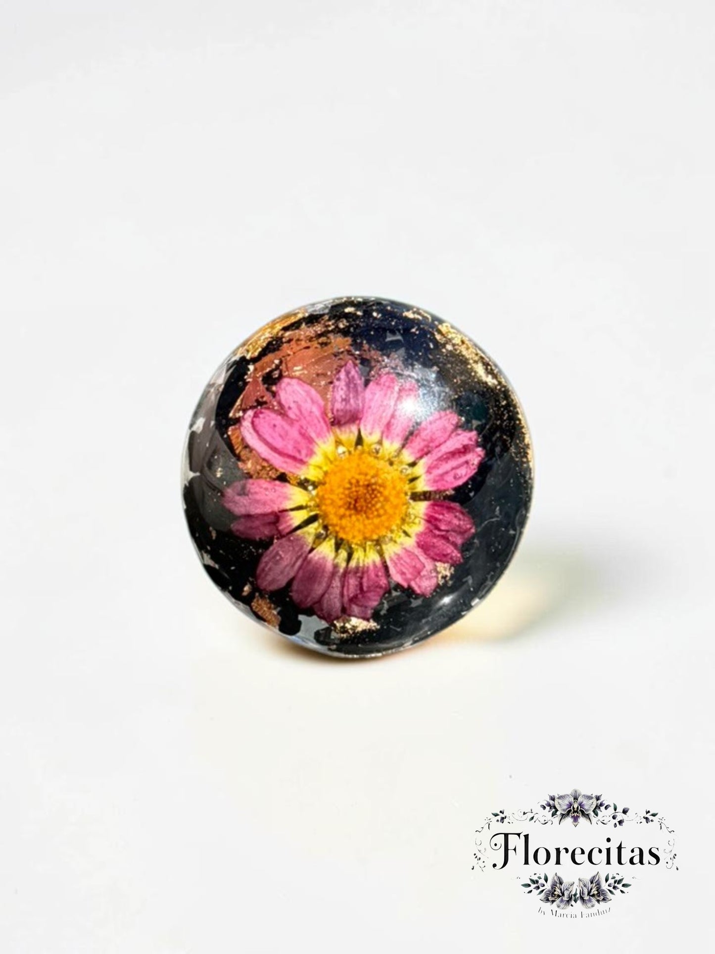 Sphere Shaped Pink and Yellow Daisy Ring