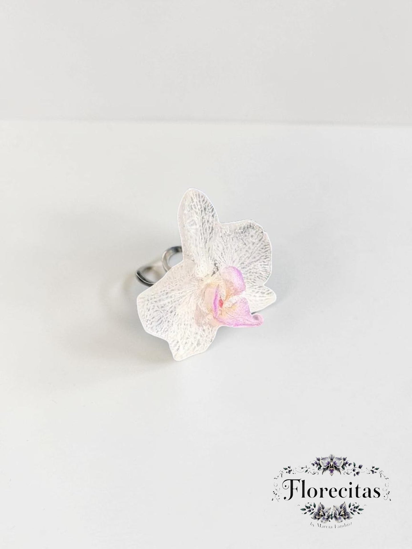 Large White and Lavender Orchid Ring