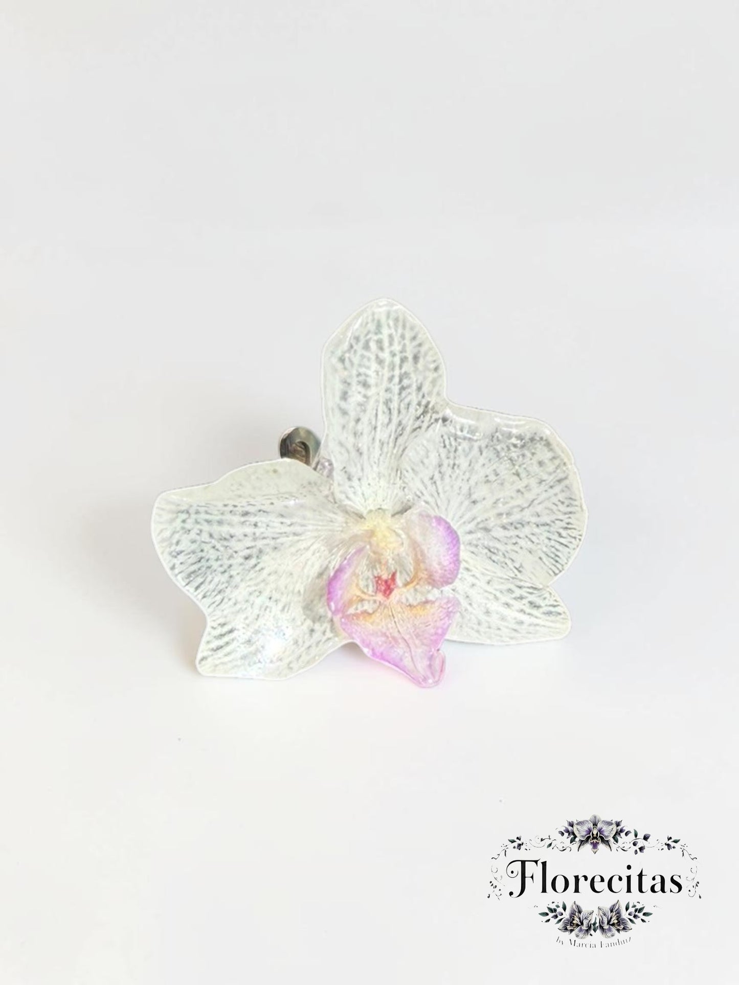 Large White and Lavender Orchid Ring