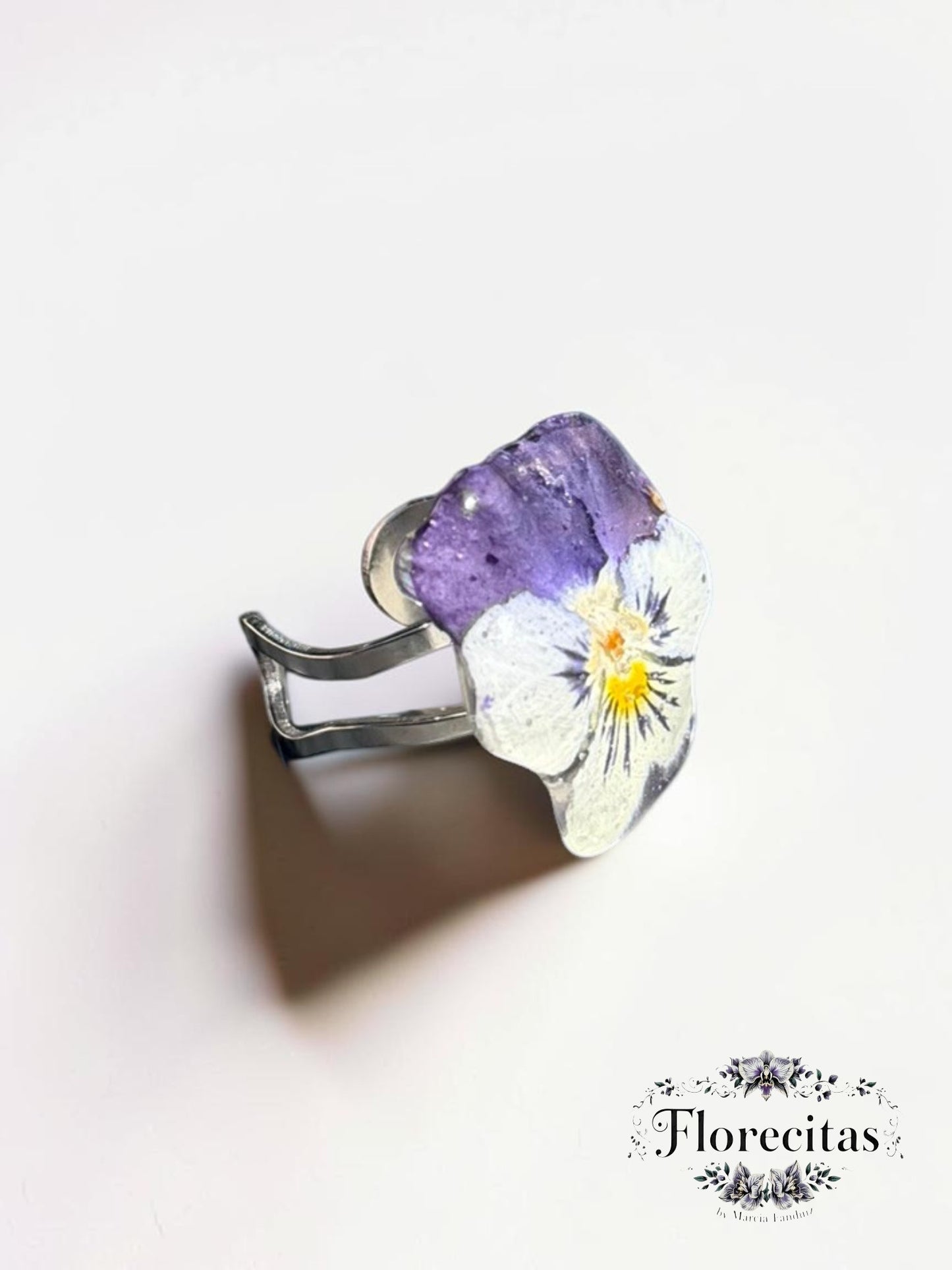 White, Violet, and Yellow Pansy Ring